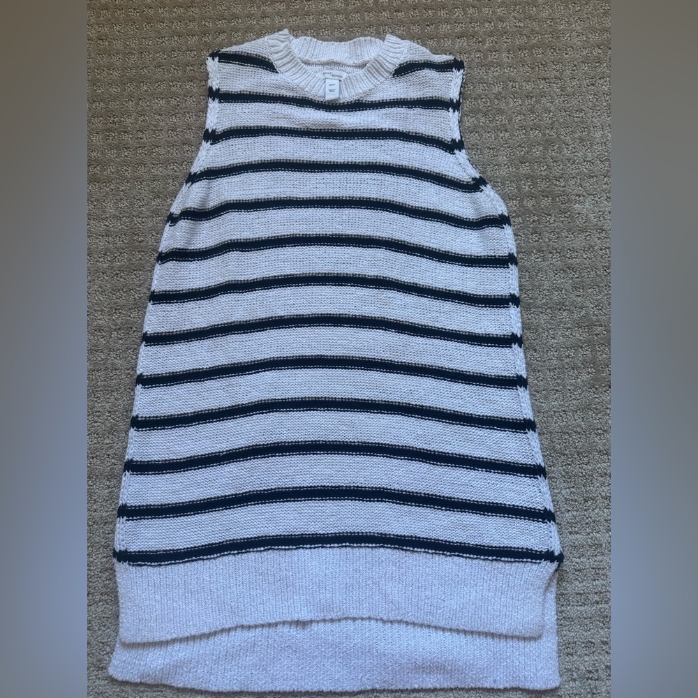 Daily Ritual Striped Knit Tank Dress White Navy Sleeveless Sweater S